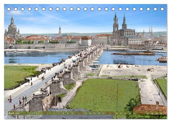 Produktbild: Historisches Dresden um 1900 neu restauriert und detailkoloriert (Tischkalender 2026 DIN A5 quer), CALVENDO Monatskalender
