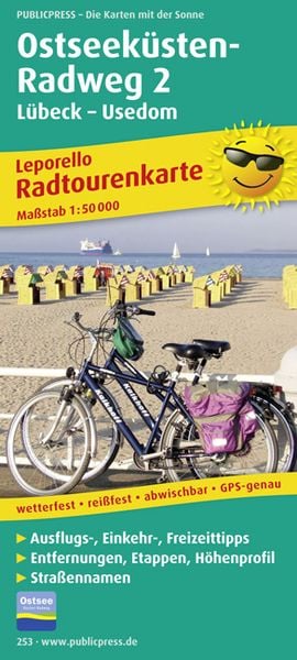 Produktbild: Radwanderkarte Ostseeküsten-Radweg 2 Lübeck-Usedom 1 : 50 000