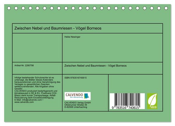 Produktbild: Zwischen Nebel und Baumriesen - V&ouml;gel Borneos (Tischkalender 2026 DIN A5 quer), CALVENDO Monatskalender