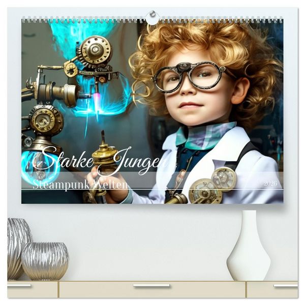 Starke Jungen - Steampunk Welten (hochwertiger Premium Wandkalender 2026 DIN A2 quer), Kunstdruck in Hochglanz