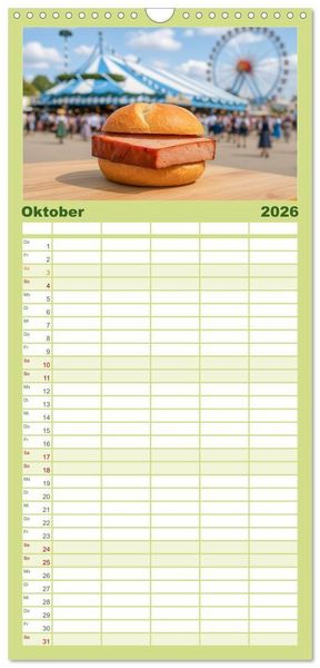 Produktbild: Familienplaner 2026 - Leberk&auml;se-Kalender - Die Leberk&auml;ssemmel aus Bayern mit 5 Spalten (Wandkalender, 21 x 45 cm) CALVENDO