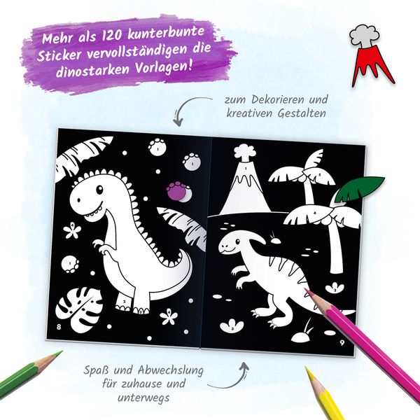 Produktbild: Tr&ouml;tsch Besch&auml;ftigungsbuch Malbuch Malen und Stickern nach Zahlen Dinosaurier