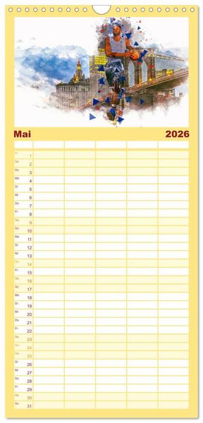 Produktbild: Familienplaner 2026 - Basketball Art mit 5 Spalten (Wandkalender, 21 x 45 cm) CALVENDO