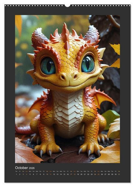 Produktbild: Enchanted Dragons: A year full of little wonders (High Quality Premium Wall Calendar 2026 DIN A2 portrait),CALVENDO 12 Month Wall Calendar