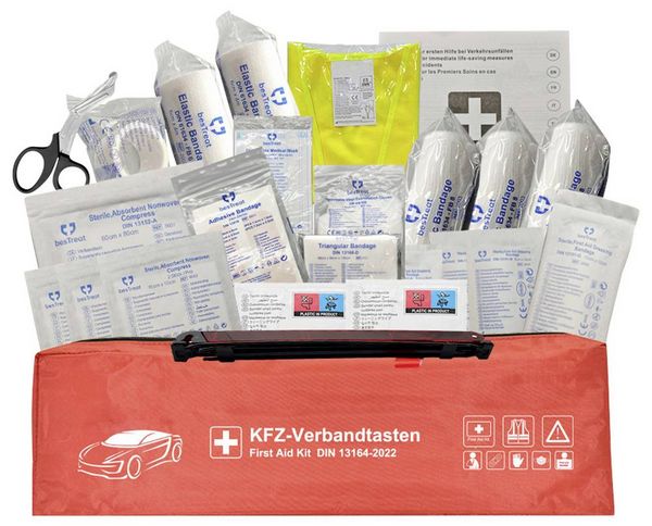 Produktbild: besTreat 3 in 1 Car first aid kit Verbandtasche Inkl. Warndreieck Bus, Wohnmobile, Pkw, SUV (L x B x H) 130 x 440 x 60 mm EN 14683 DIN 13164 1 St.
