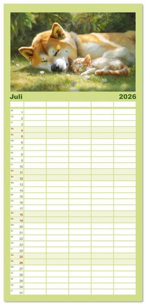 Produktbild: Familienplaner 2026 - Akita Inu in der Natur. Japans edle und sanfte Sch&ouml;nheit mit 5 Spalten (Wandkalender, 21 x 45 cm) CALVENDO
