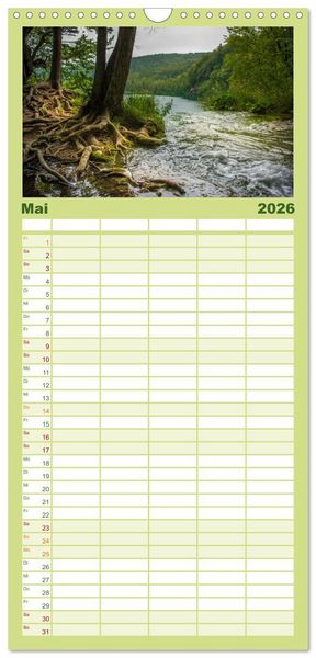 Produktbild: Familienplaner 2026 - Naturwunder Plitvicer Seen mit 5 Spalten (Wandkalender, 21 x 45 cm) CALVENDO
