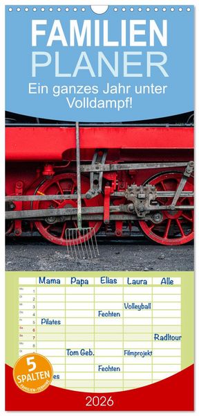 Produktbild: Familienplaner 2026 - Ein ganzes Jahr unter Volldampf! mit 5 Spalten (Wandkalender, 21 x 45 cm) CALVENDO