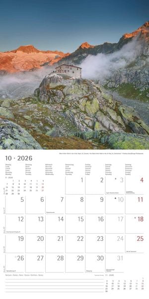 Produktbild: Alpha Edition - Alpen 2026 Broschürenkalender, 30x30cm, Wandkalender mit Platz für Notizen und Termine, Aufnahmen der Alpen, Monatsübersicht und Ferie