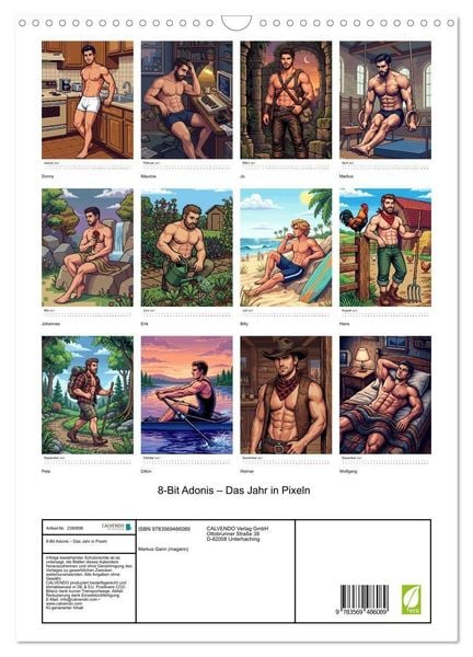 Produktbild: 8-Bit Adonis &ndash; Das Jahr in Pixeln (Wandkalender 2027 DIN A3 hoch), CALVENDO Monatskalender