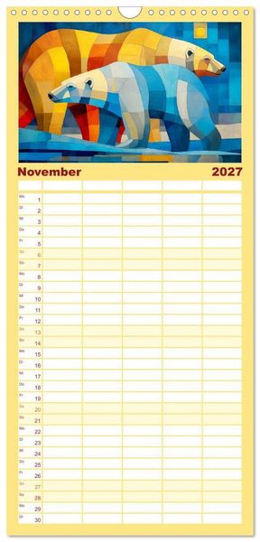 Produktbild: Familienplaner 2027 - Nordlicht in Facetten. Die Arktis in geometrischer Bildsprache mit 5 Spalten (Wandkalender, 21 x 45 cm) CALVENDO
