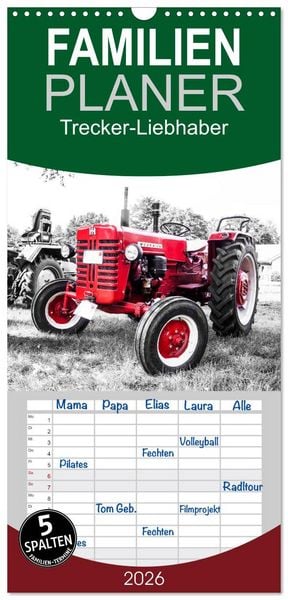 Produktbild: Familienplaner 2026 - Trecker-Liebhaber mit 5 Spalten (Wandkalender, 21 x 45 cm) CALVENDO