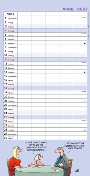 Produktbild: Uli Stein Familienkalender 2027: Familienplaner mit 5 Spalten