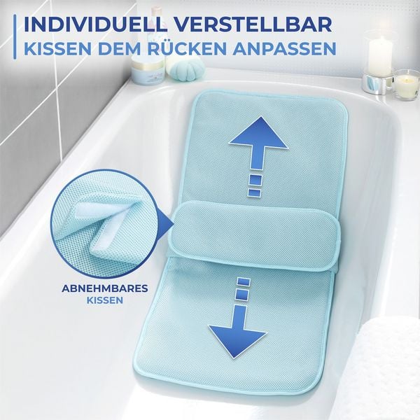 Produktbild: Badewannenmatte mit Kissen, aus 100% druckentlastendem Polyester-3D-Mesh-Gewebe