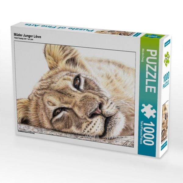CALVENDO Puzzle Müder Junger Löwe | 1000 Teile Lege-Größe 64x48cm Foto-Puzzle für glückliche Stunden