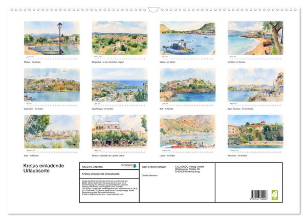 Produktbild: Kretas einladende Urlaubsorte (Wandkalender 2026 DIN A2 quer), CALVENDO Monatskalender
