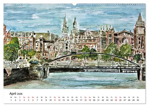 Produktbild: Hamburg in stillen Aquarellen (Wandkalender 2026 DIN A2 quer), CALVENDO Monatskalender