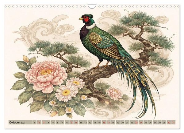 Produktbild: Naturwunder Japan: Faszinierende Vogelarten in traditioneller Kunst (Wandkalender 2027 DIN A3 quer), CALVENDO Monatskalender