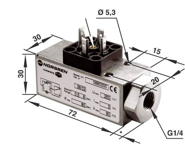 Produktbild: Norgren IMI Druckschalter 0880300 G1/4 0.5 bis 8 bar 1 Wechsler 1St.