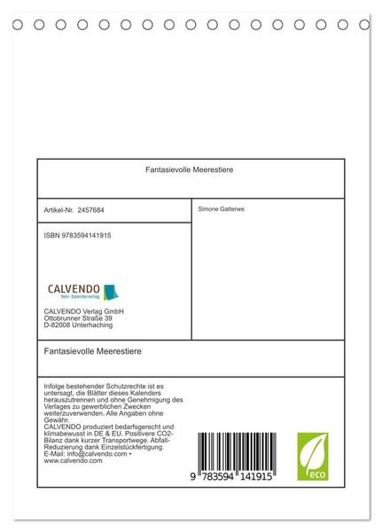 Produktbild: Fantasievolle Meerestiere (Tischkalender 2027 DIN A5 hoch), CALVENDO Monatskalender