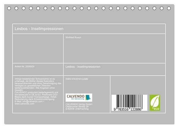 Produktbild: Lesbos - Inselimpressionen (Tischkalender 2026 DIN A5 quer), CALVENDO Monatskalender