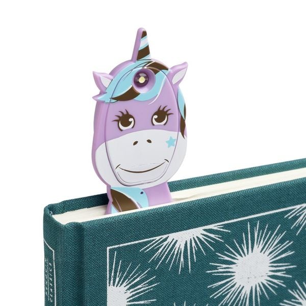 Produktbild: Flexilight Pals Leselicht (Einhorn) - lila - 2 in 1 Leselampe & Lesezeichen - LED Leselicht - Geschenk für Leser, Buchliebhaber - Deutsche Ausgabe