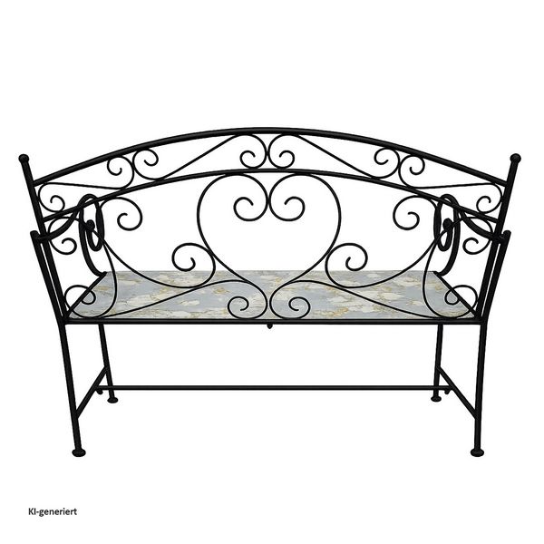 Produktbild: HTI-Living Gartenbank Celia Petunien Metallbank schwarz mit Motiv Sitzfl&auml;che 109 cm