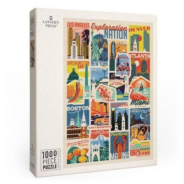 Produktbild: Woodblock Cities Collage - Exploration Nation - 1000 Piece Puzzle