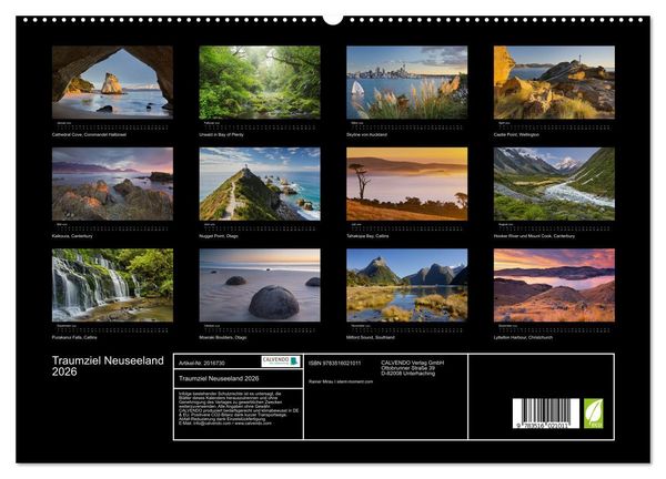 Produktbild: Traumziel Neuseeland 2026 (hochwertiger Premium Wandkalender 2026 DIN A2 quer), Kunstdruck in Hochglanz