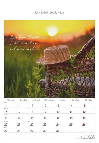 Auszeit für die Seele 2026 - Bildkalender 23,7x34 cm - Kalender mit Platz für Notizen - mit vielen Zusatzinformationen - Wandkalender - Alpha Edition
