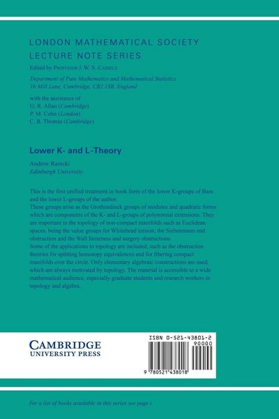 Produktbild: Lower K-& L-Theory
