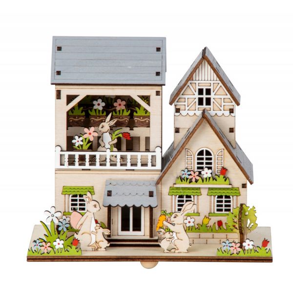 Produktbild: Holz Osterhaus h=17cm b=18cm mit LED Licht