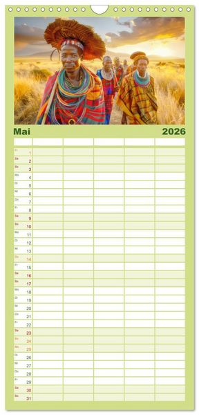 Produktbild: Familienplaner 2026 - Afrika begeistert - Afrikas Sch&ouml;nheit mit 5 Spalten (Wandkalender, 21 x 45 cm) CALVENDO