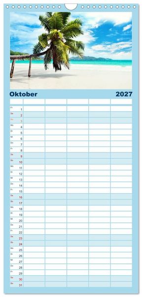 Produktbild: Familienplaner 2027 - Seychellen mit 5 Spalten (Wandkalender, 21 x 45 cm) CALVENDO