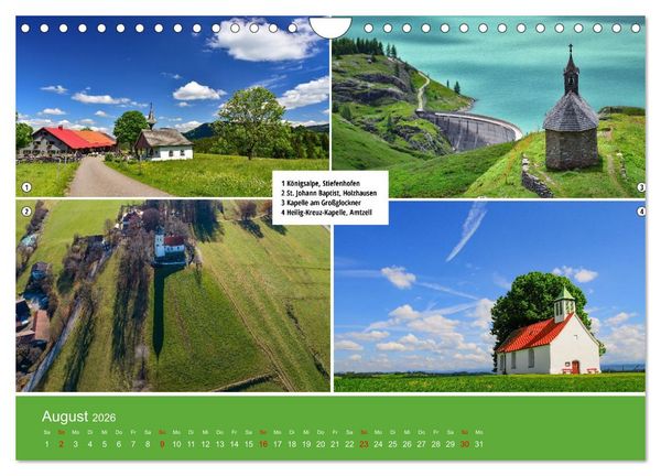 Produktbild: Kirchen und Kapellen als Ausflugsziele (Wandkalender 2026 DIN A4 quer), CALVENDO Monatskalender