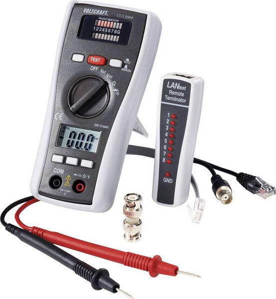Produktbild: VOLTCRAFT Kabeltester CT-3 DMM Geeignet f&uuml;r BNC, RJ11 und RJ45