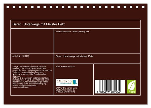 Produktbild: B&auml;ren. Unterwegs mit Meister Petz (Tischkalender 2026 DIN A5 quer), CALVENDO Monatskalender