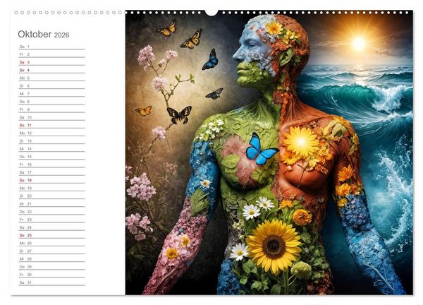 Produktbild: Tarnung und Illusion KI-Kunstvolle Verschmelzung von K&ouml;rper und Umgebung (Wandkalender 2026 DIN A2 quer), CALVENDO Monatskalender