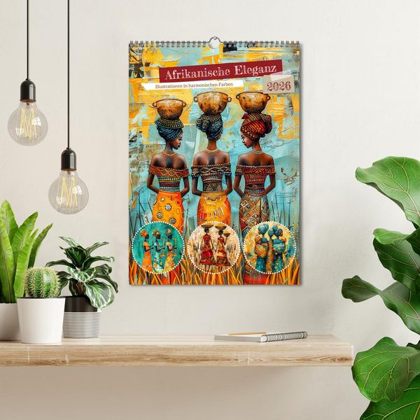 Produktbild: Afrikanische Eleganz - Illustrationen in harmonischen Farben (Wandkalender 2026 DIN A3 hoch), CALVENDO Monatskalender