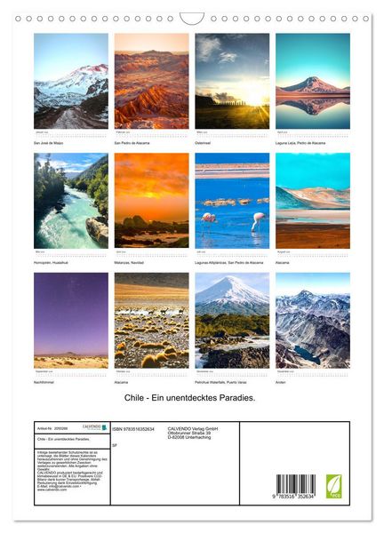 Produktbild: Chile - Ein unentdecktes Paradies. (Wandkalender 2026 DIN A3 hoch), CALVENDO Monatskalender