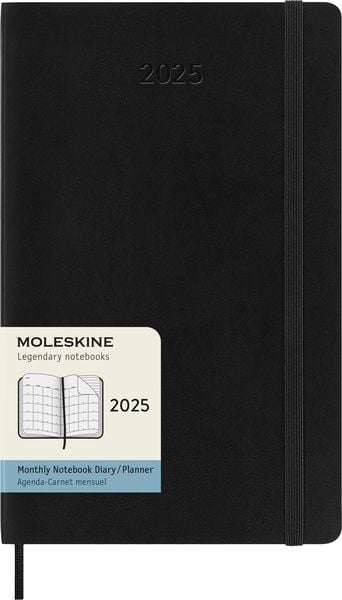 Moleskine 12 Monate Monats Notizkalender 2025, Linierte Seiten, Soft Cover, Schwarz