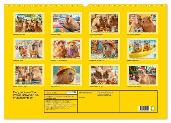 Produktbild: Capybaras on Tour. Wasserschweine als Weltenbummler (Wandkalender 2026 DIN A2 quer), CALVENDO Monatskalender