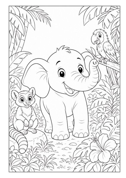 Produktbild: Dschungeltiere Malbuch f&uuml;r Kinder von 5&ndash;7 Jahren mit 50 sch&ouml;nen Ausmalbildern