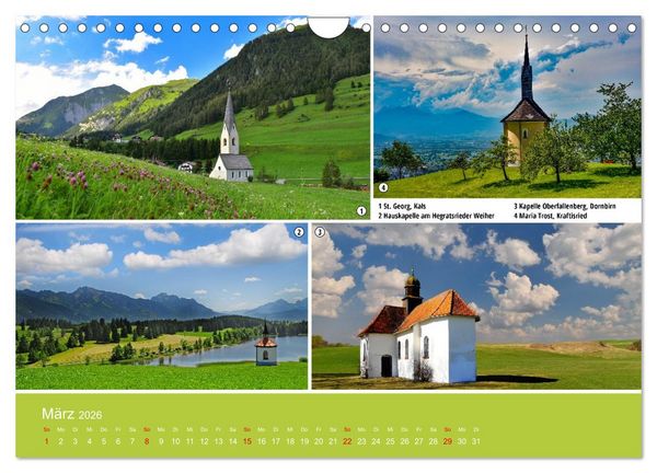 Produktbild: Kirchen und Kapellen als Ausflugsziele (Wandkalender 2026 DIN A4 quer), CALVENDO Monatskalender