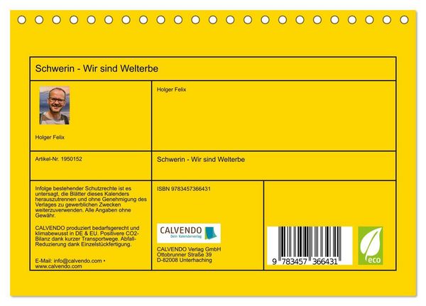 Produktbild: Schwerin - Wir sind Welterbe (Tischkalender 2026 DIN A5 quer), CALVENDO Monatskalender