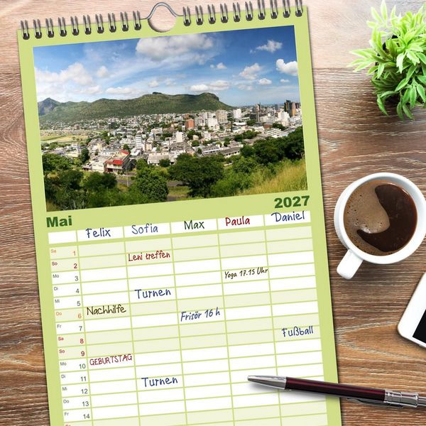 Produktbild: Familienplaner 2027 - Mauritius mit 5 Spalten (Wandkalender, 21 x 45 cm) CALVENDO