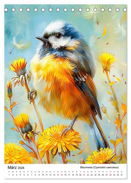 Produktbild: Heimische V&ouml;gel - Singv&ouml;gel zwischen Bl&uuml;ten und Beeren (Tischkalender 2026 DIN A5 hoch), CALVENDO Monatskalender