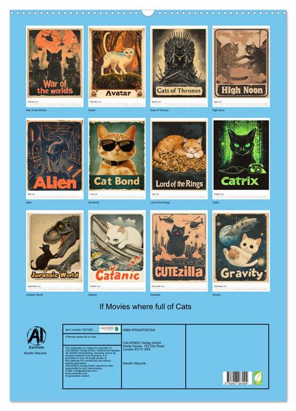 Produktbild: If Movies where full of Cats (Wall Calendar 2026 DIN A2 portrait), CALVENDO 12 Month Wall Calendar