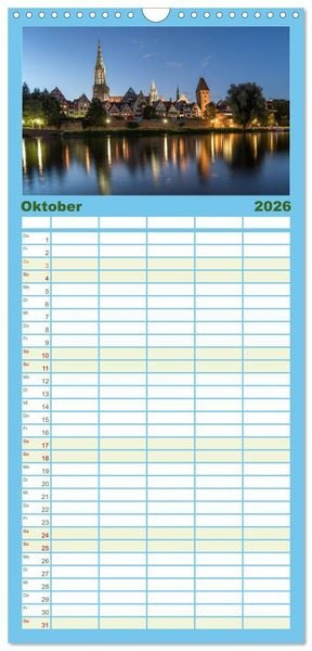 Produktbild: Familienplaner 2026 - Bayern bei Nacht mit 5 Spalten (Wandkalender, 21 x 45 cm) CALVENDO