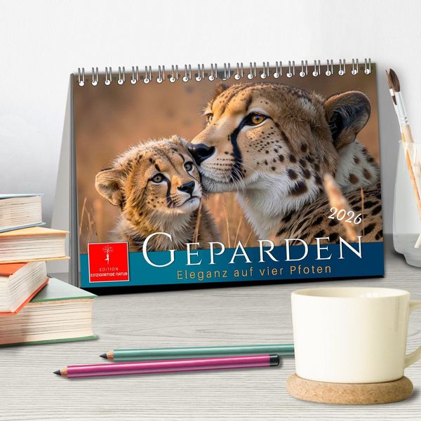 Produktbild: Geparden - Eleganz auf vier Pfoten (Tischkalender 2026 DIN A5 quer), CALVENDO Monatskalender